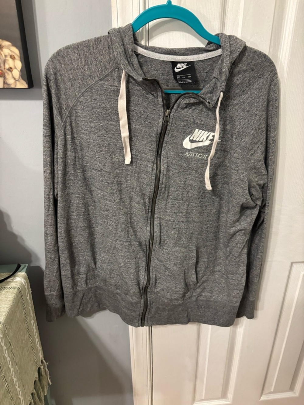 Nike Heather Gray Full-Zip Hoodie with White Logo